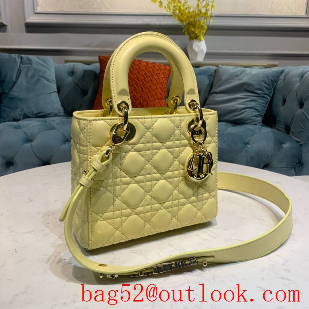 Dior four grip light yellow tote leather shoulder small handbag