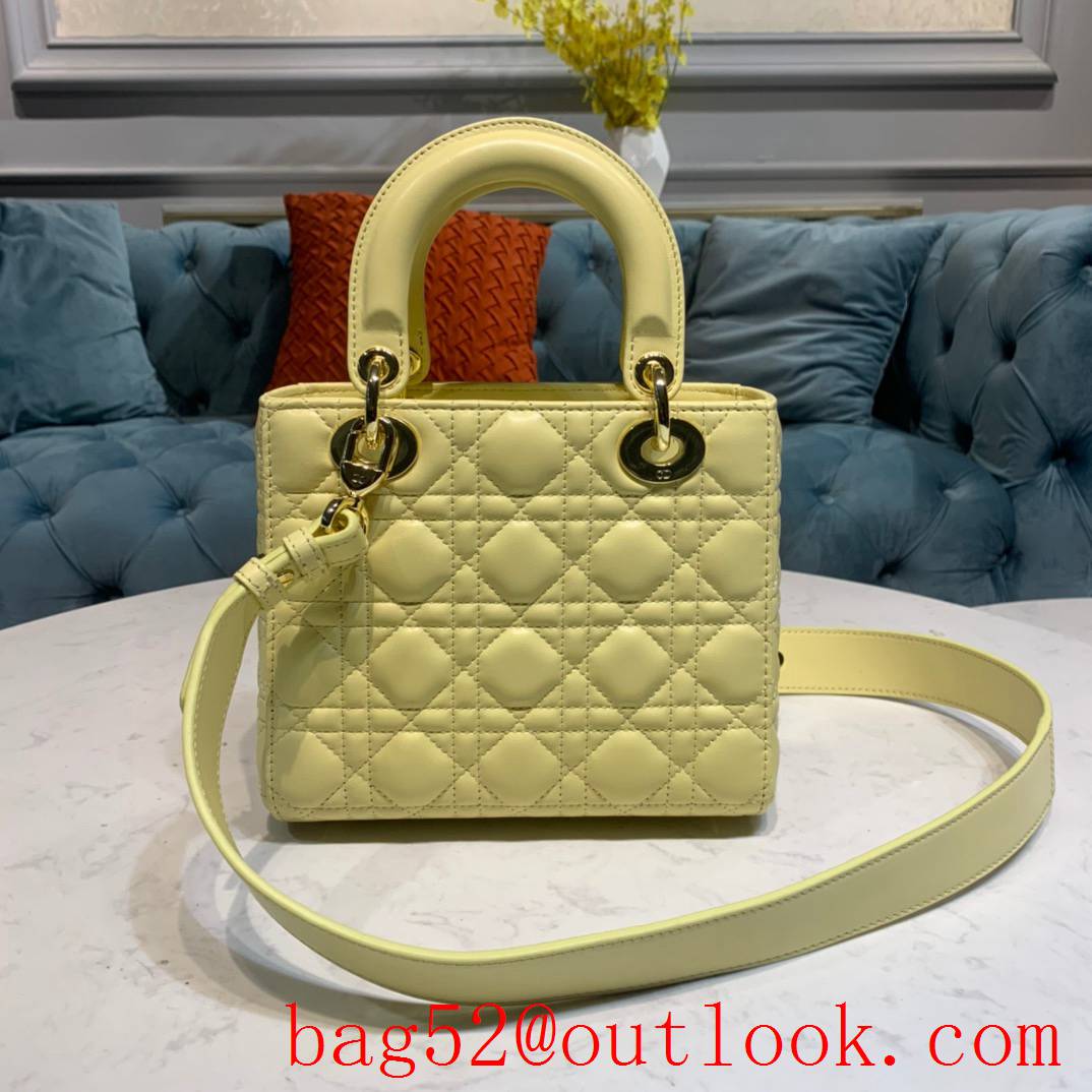 Dior four grip light yellow tote leather shoulder small handbag