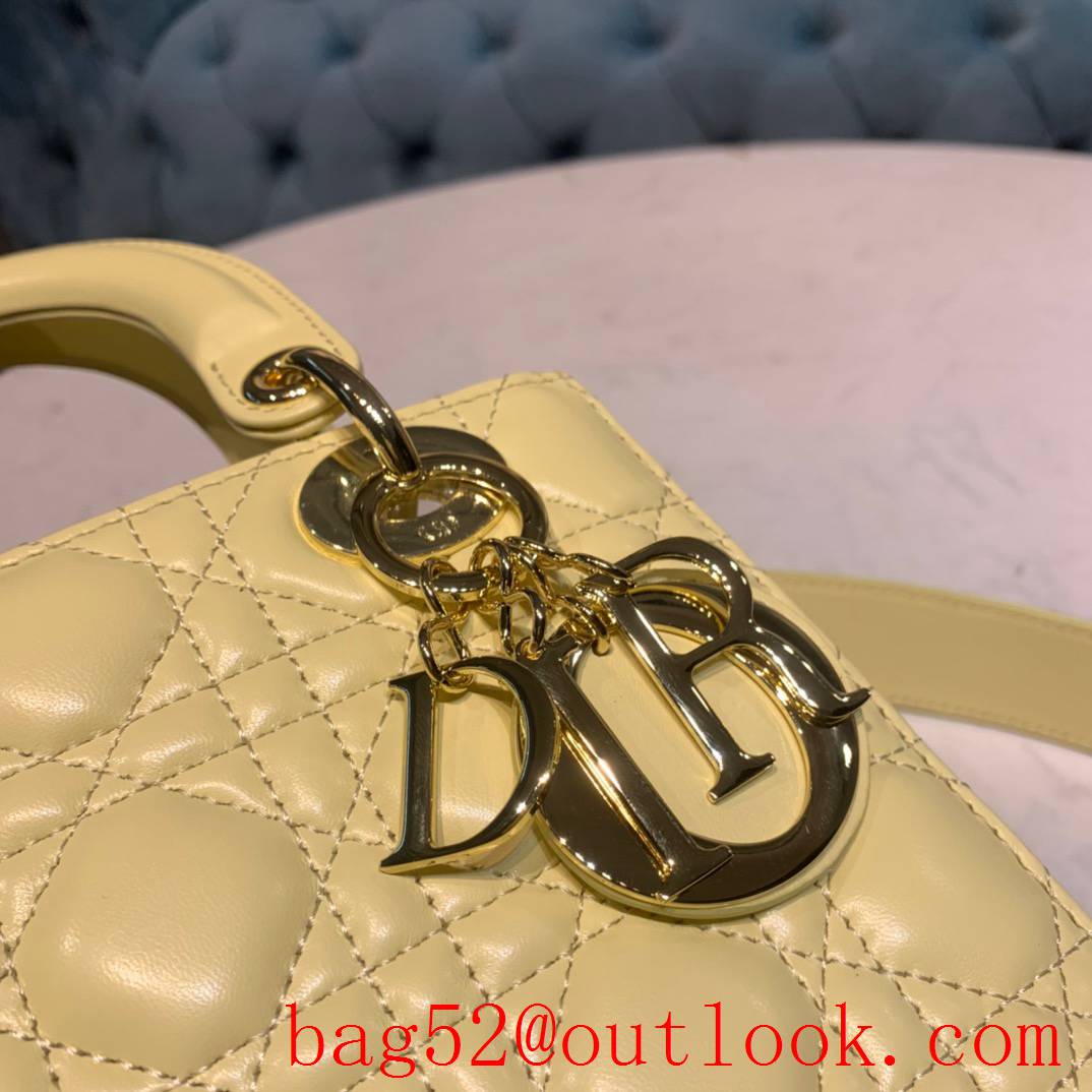 Dior four grip light yellow tote leather shoulder small handbag