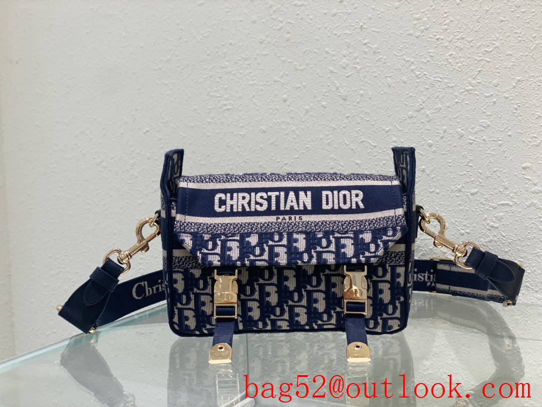 Dior navy blue Embroidered Oblique Print Flap Sporty 'CD' Buckle shoulder handbag bag