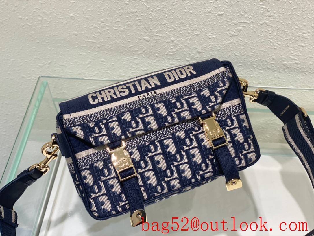 Dior navy blue Embroidered Oblique Print Flap Sporty 'CD' Buckle shoulder handbag bag