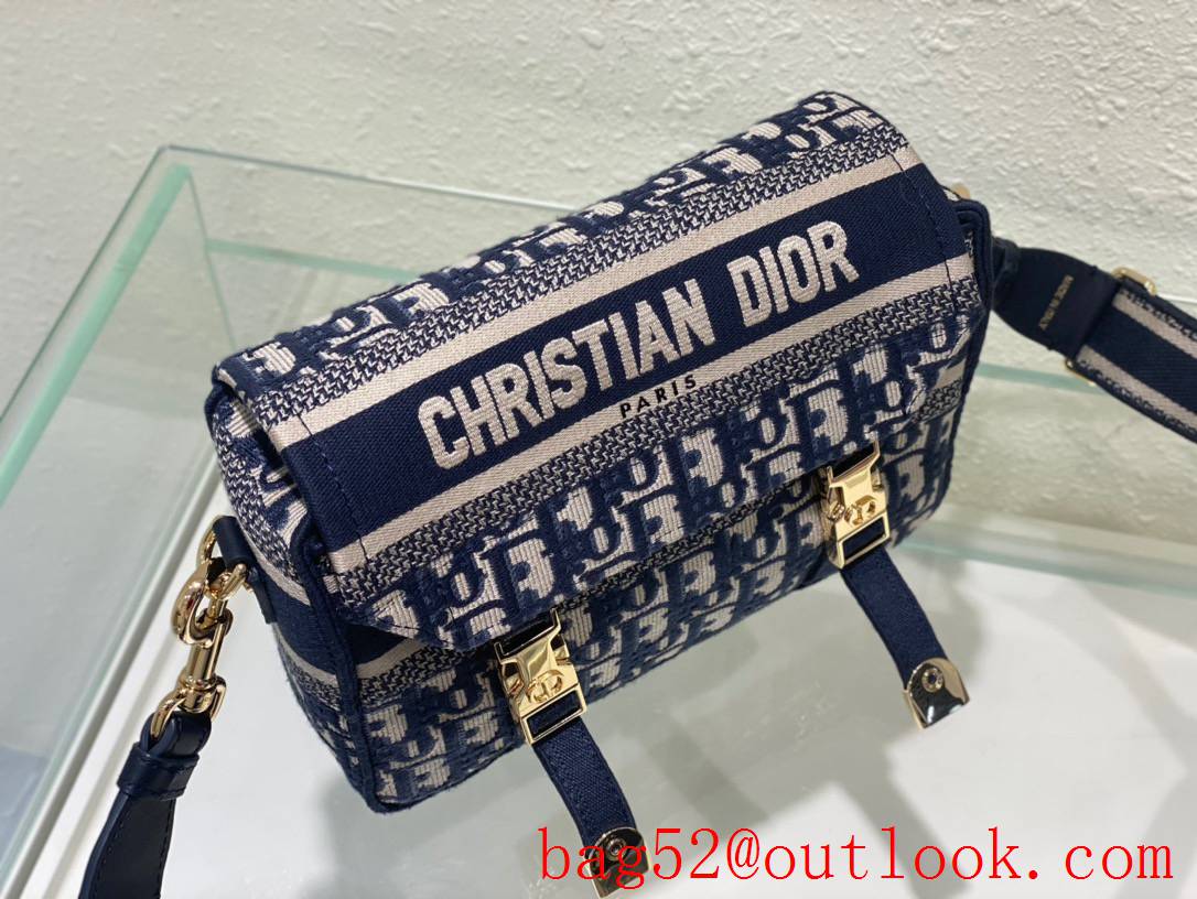 Dior navy blue Embroidered Oblique Print Flap Sporty 'CD' Buckle shoulder handbag bag