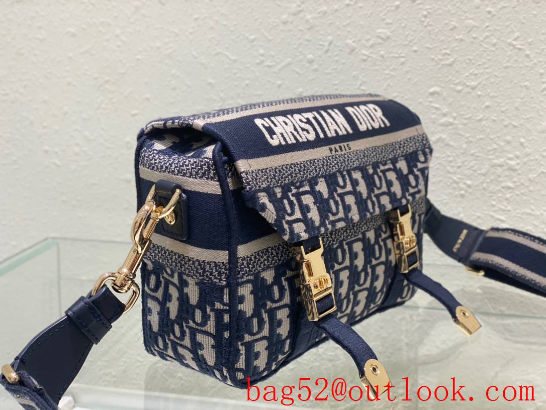 Dior navy blue Embroidered Oblique Print Flap Sporty 'CD' Buckle shoulder handbag bag