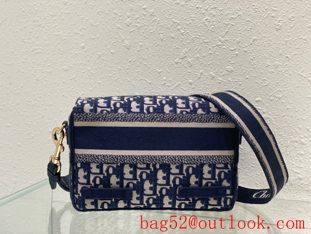 Dior navy blue Embroidered Oblique Print Flap Sporty 'CD' Buckle shoulder handbag bag