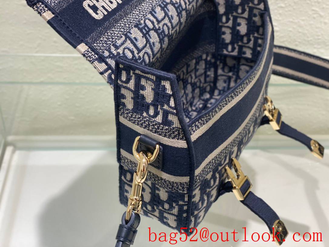 Dior navy blue Embroidered Oblique Print Flap Sporty 'CD' Buckle shoulder handbag bag