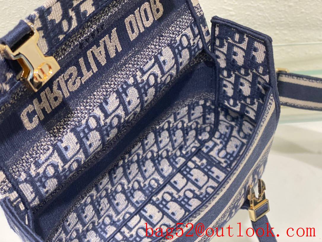 Dior navy blue Embroidered Oblique Print Flap Sporty 'CD' Buckle shoulder handbag bag