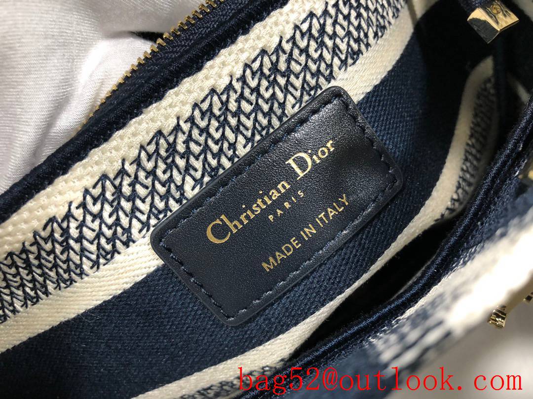 Dior Lady D-Lite Five Grid Embroidered navy blue Stripe Bayadere D-Stripes pattern tote handbag