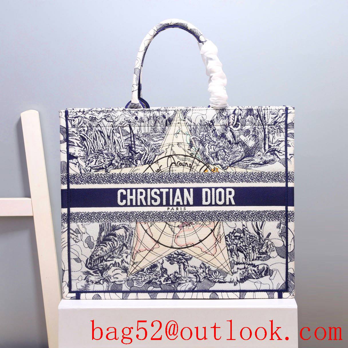 Dior newborn earth pentagram navy blue book tote large lady bag handbag