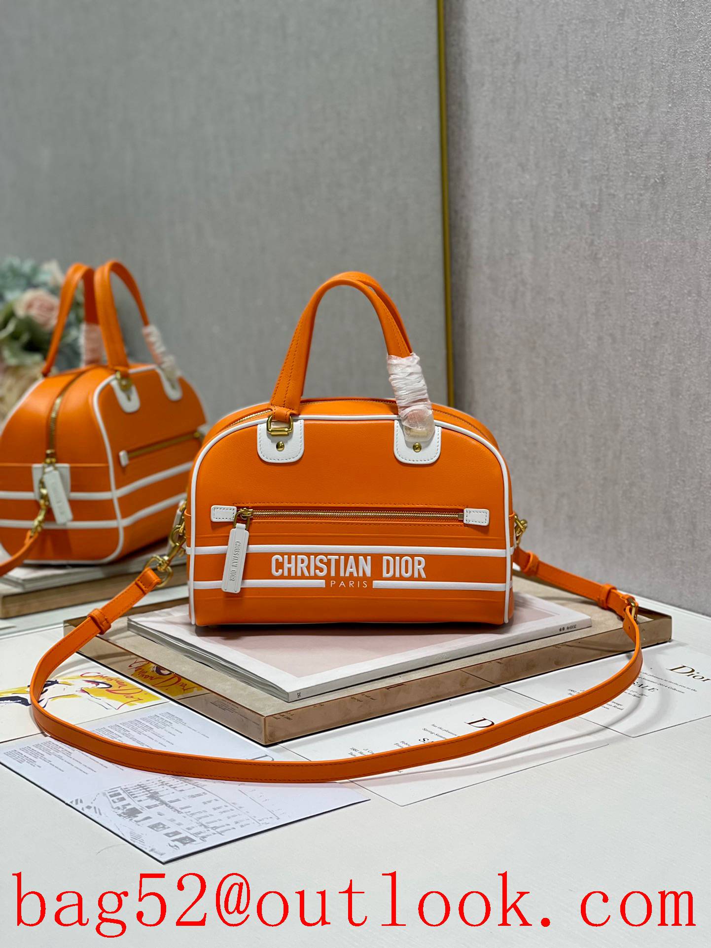 Dior cow leather shoulder orange handbag Small plain weave crossbody bag