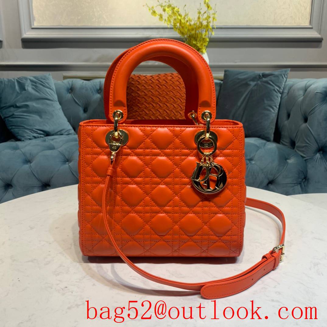 Dior five grid handcrafted lambskin with classic Cannage stitching shoulder adjustable shoulder strap medium tote orange bag