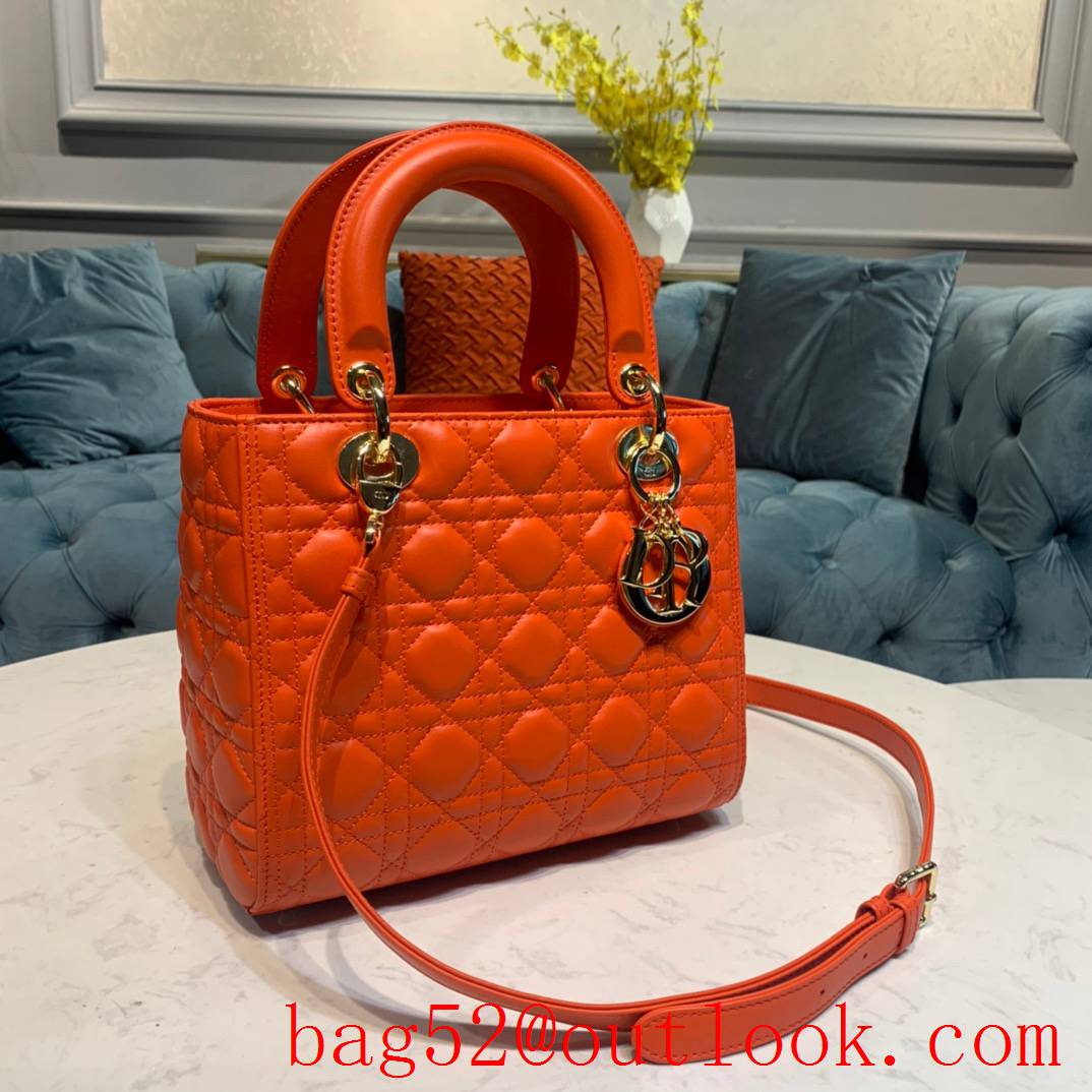 Dior five grid handcrafted lambskin with classic Cannage stitching shoulder adjustable shoulder strap medium tote orange bag