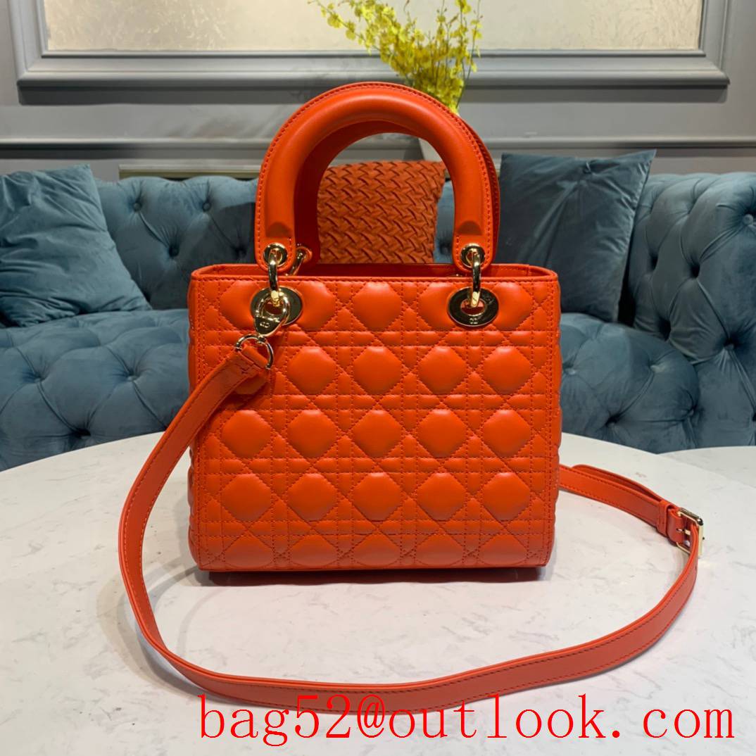 Dior five grid handcrafted lambskin with classic Cannage stitching shoulder adjustable shoulder strap medium tote orange bag