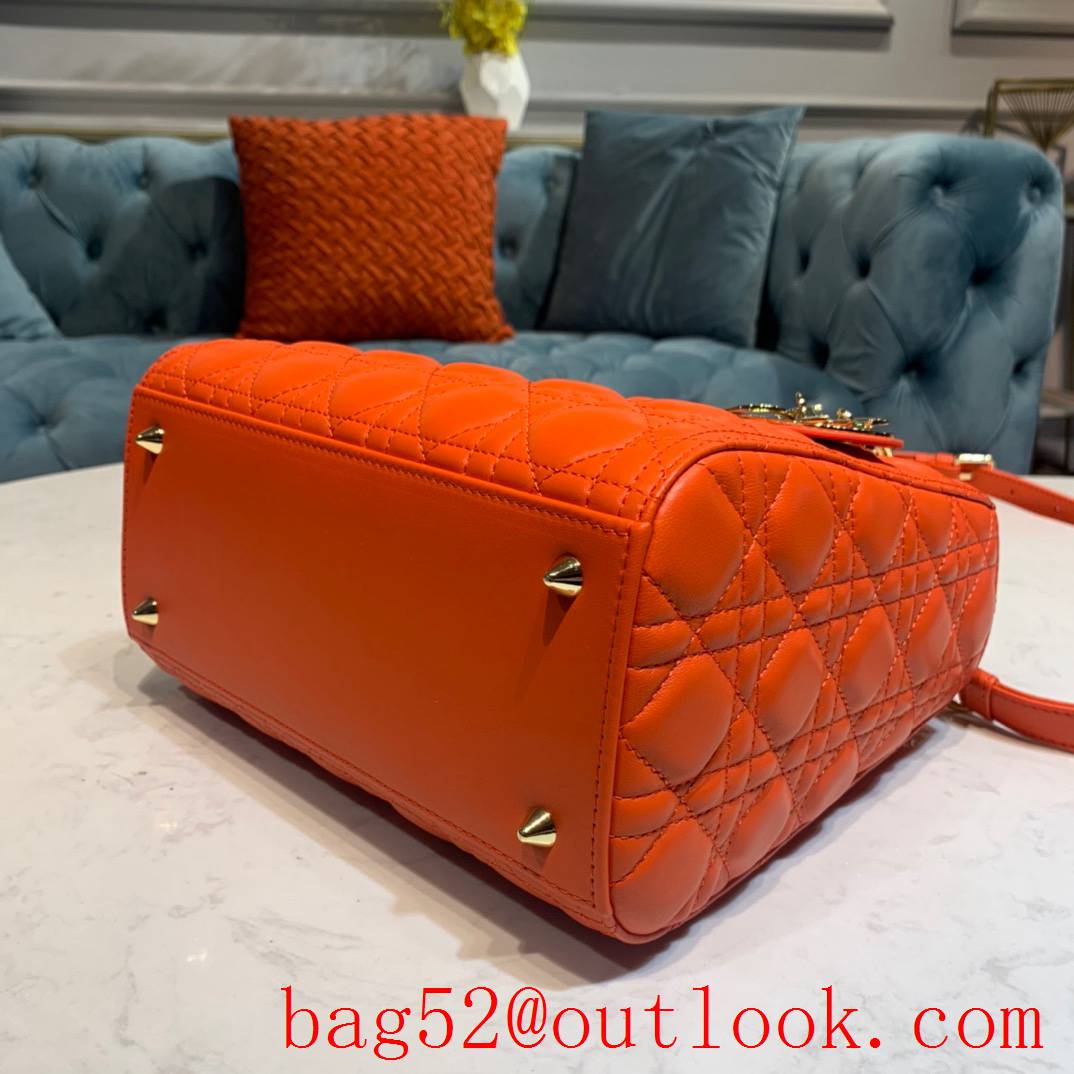 Dior five grid handcrafted lambskin with classic Cannage stitching shoulder adjustable shoulder strap medium tote orange bag