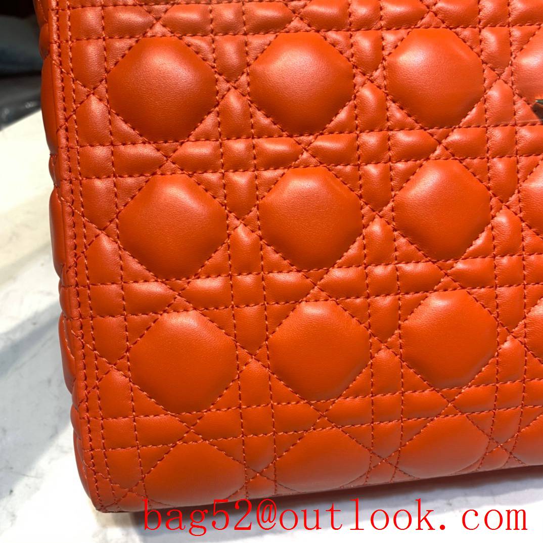 Dior five grid handcrafted lambskin with classic Cannage stitching shoulder adjustable shoulder strap medium tote orange bag