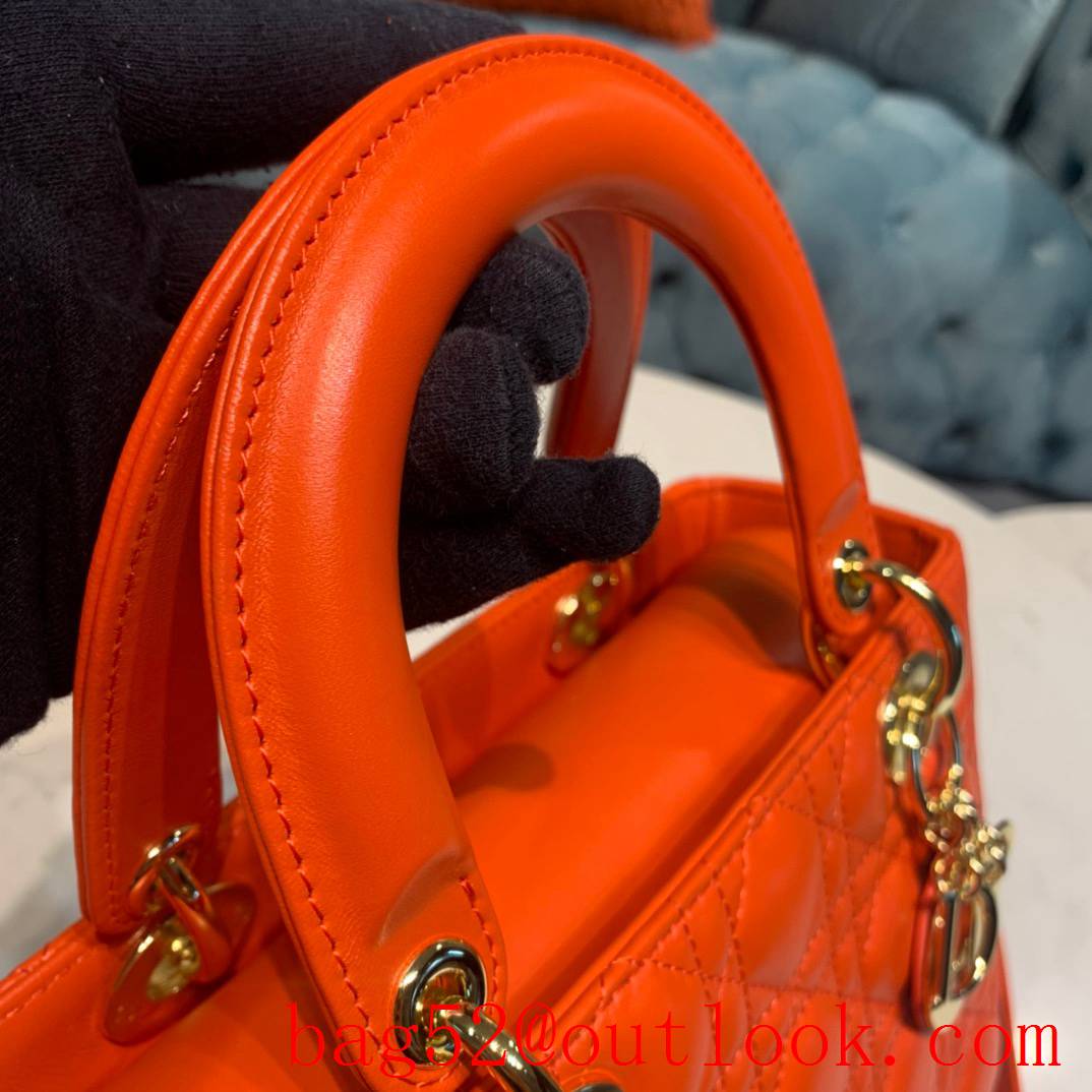 Dior five grid handcrafted lambskin with classic Cannage stitching shoulder adjustable shoulder strap medium tote orange bag