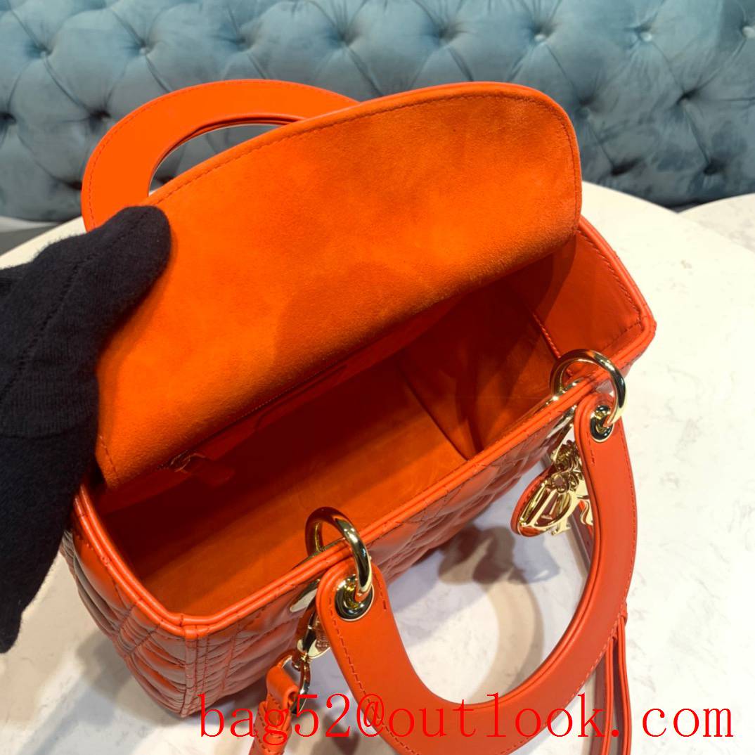 Dior five grid handcrafted lambskin with classic Cannage stitching shoulder adjustable shoulder strap medium tote orange bag