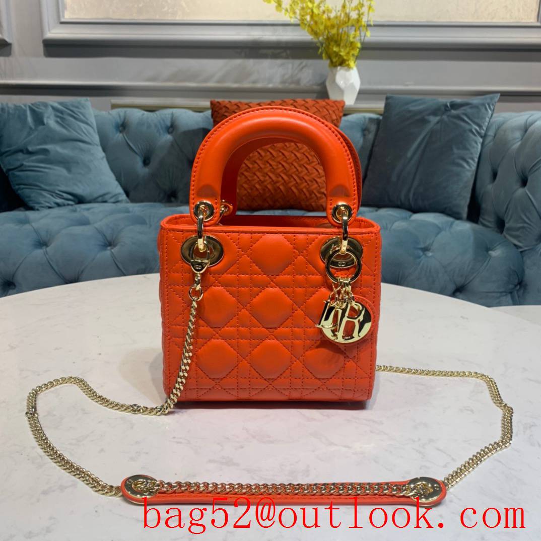 Dior three grid handcrafted lambskin with classic Cannage stitching shoulder adjustable shoulder strap smallest tote orange bag
