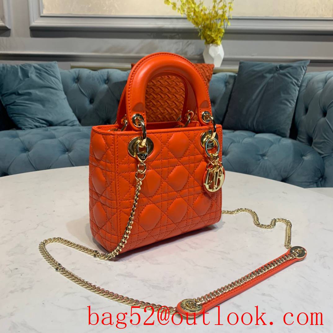 Dior three grid handcrafted lambskin with classic Cannage stitching shoulder adjustable shoulder strap smallest tote orange bag