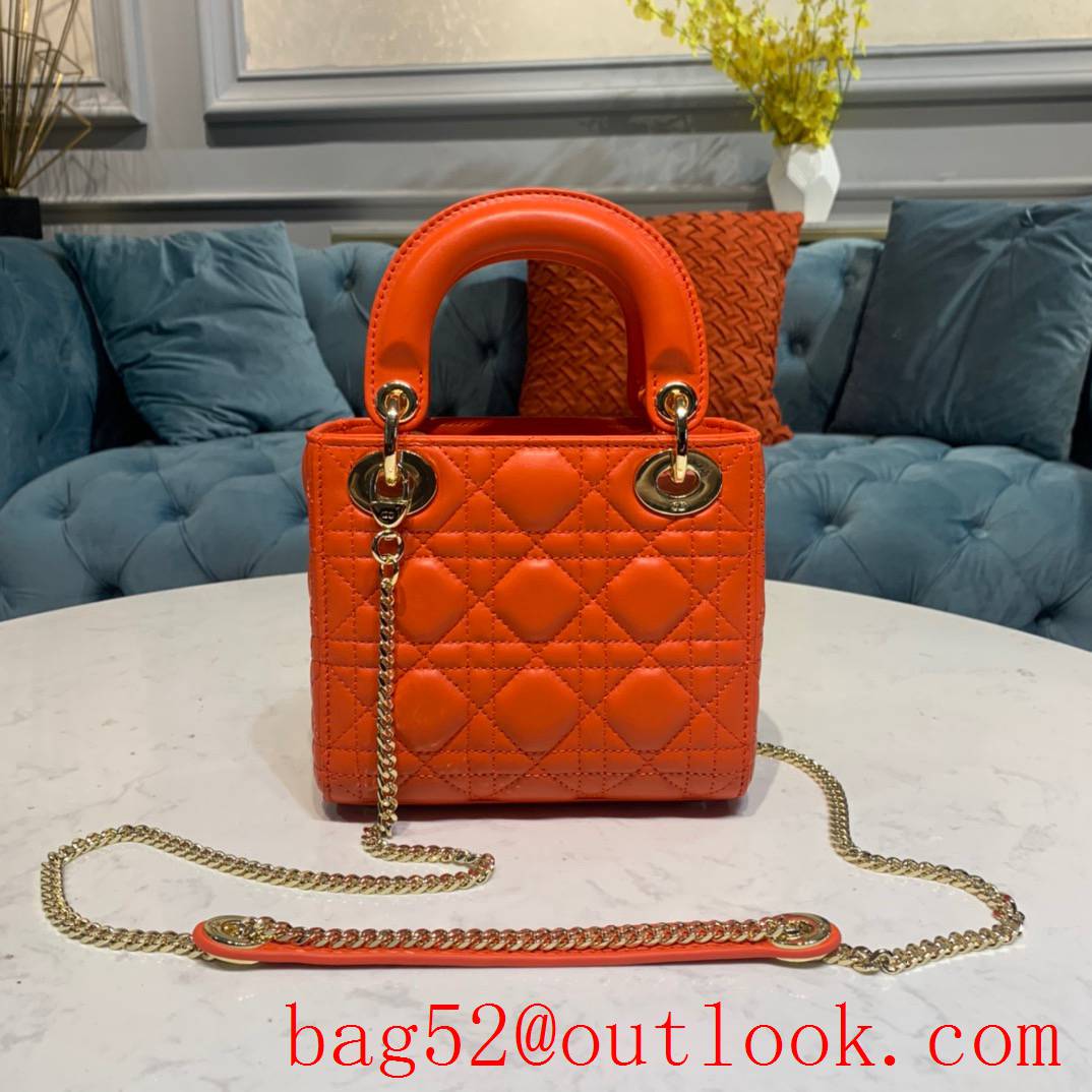 Dior three grid handcrafted lambskin with classic Cannage stitching shoulder adjustable shoulder strap smallest tote orange bag