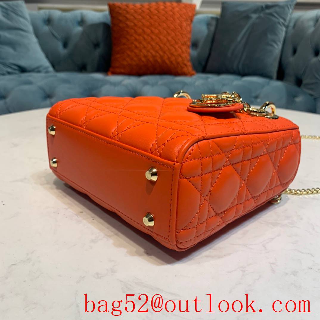 Dior three grid handcrafted lambskin with classic Cannage stitching shoulder adjustable shoulder strap smallest tote orange bag