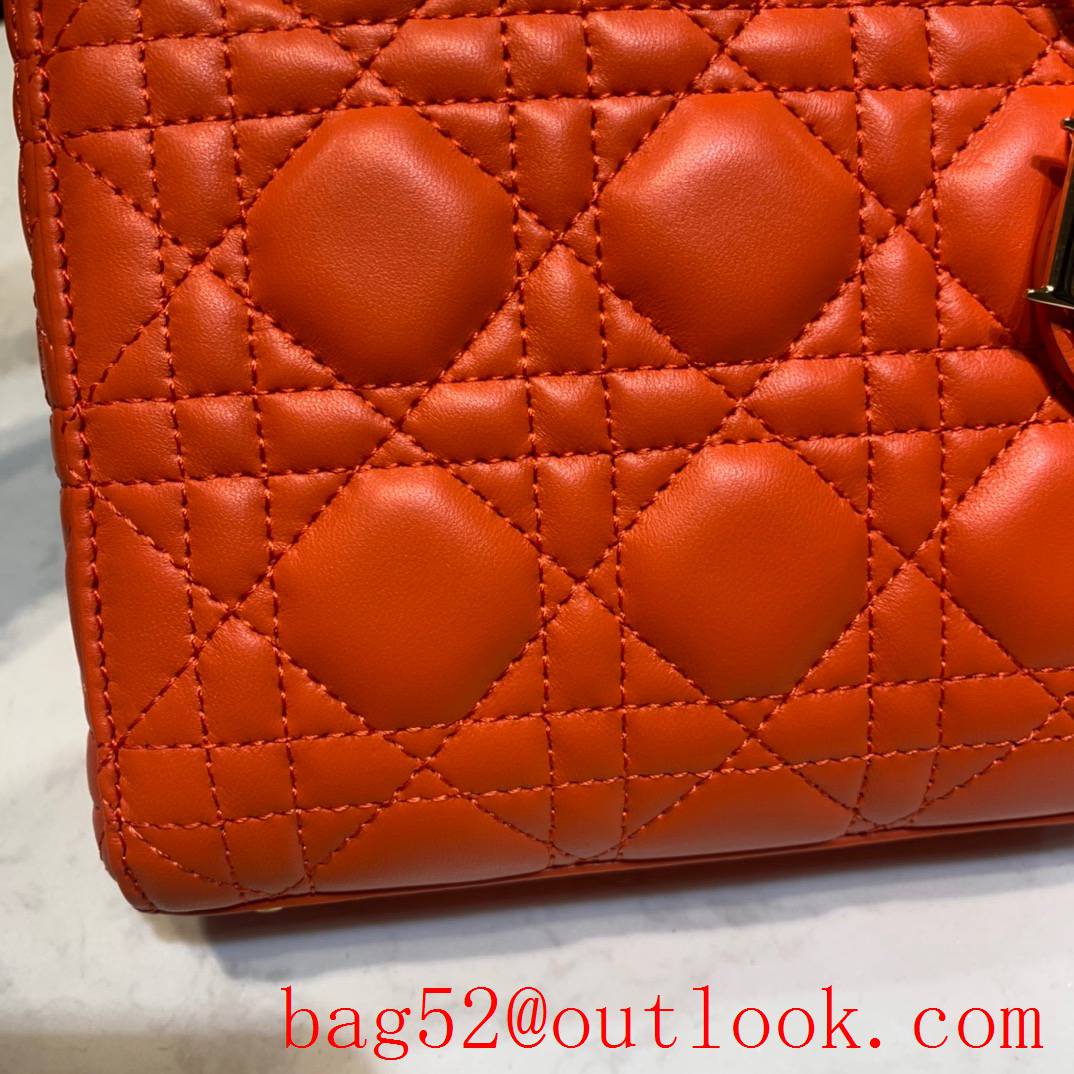 Dior three grid handcrafted lambskin with classic Cannage stitching shoulder adjustable shoulder strap smallest tote orange bag