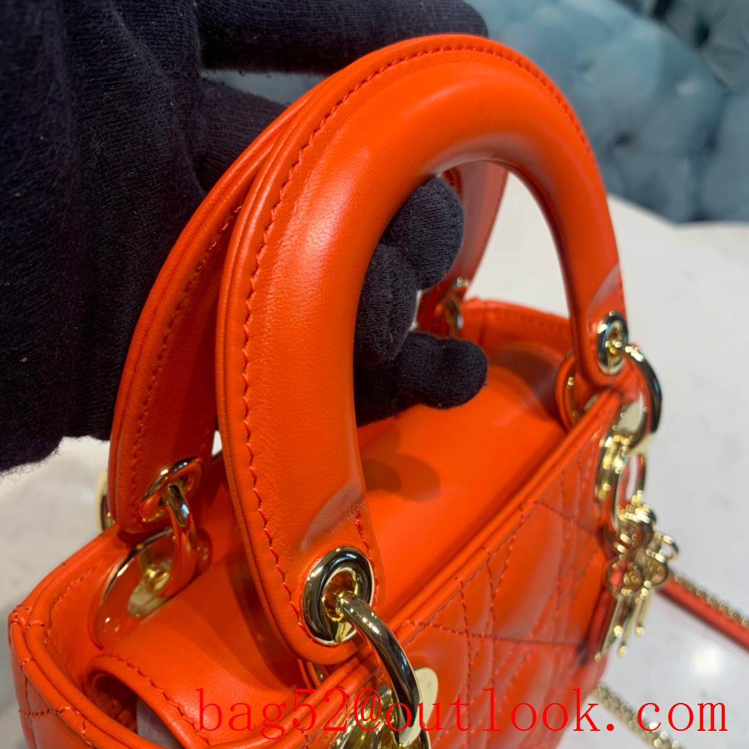 Dior three grid handcrafted lambskin with classic Cannage stitching shoulder adjustable shoulder strap smallest tote orange bag