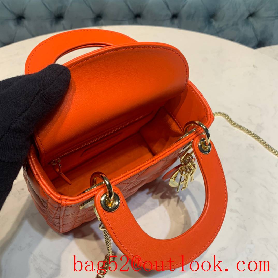 Dior three grid handcrafted lambskin with classic Cannage stitching shoulder adjustable shoulder strap smallest tote orange bag