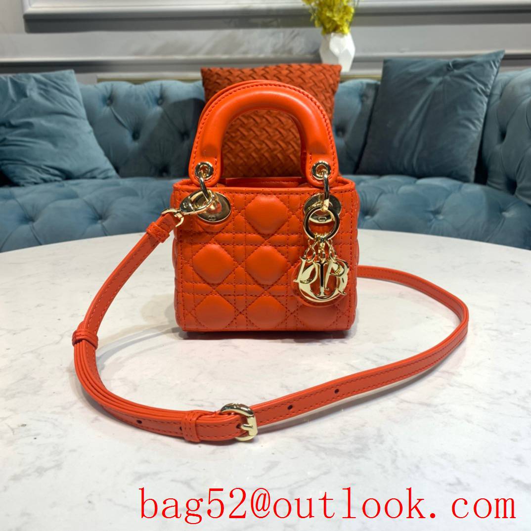 Dior mico lambskin with classic Cannage stitching adjustable shoulder strap tote orange bag