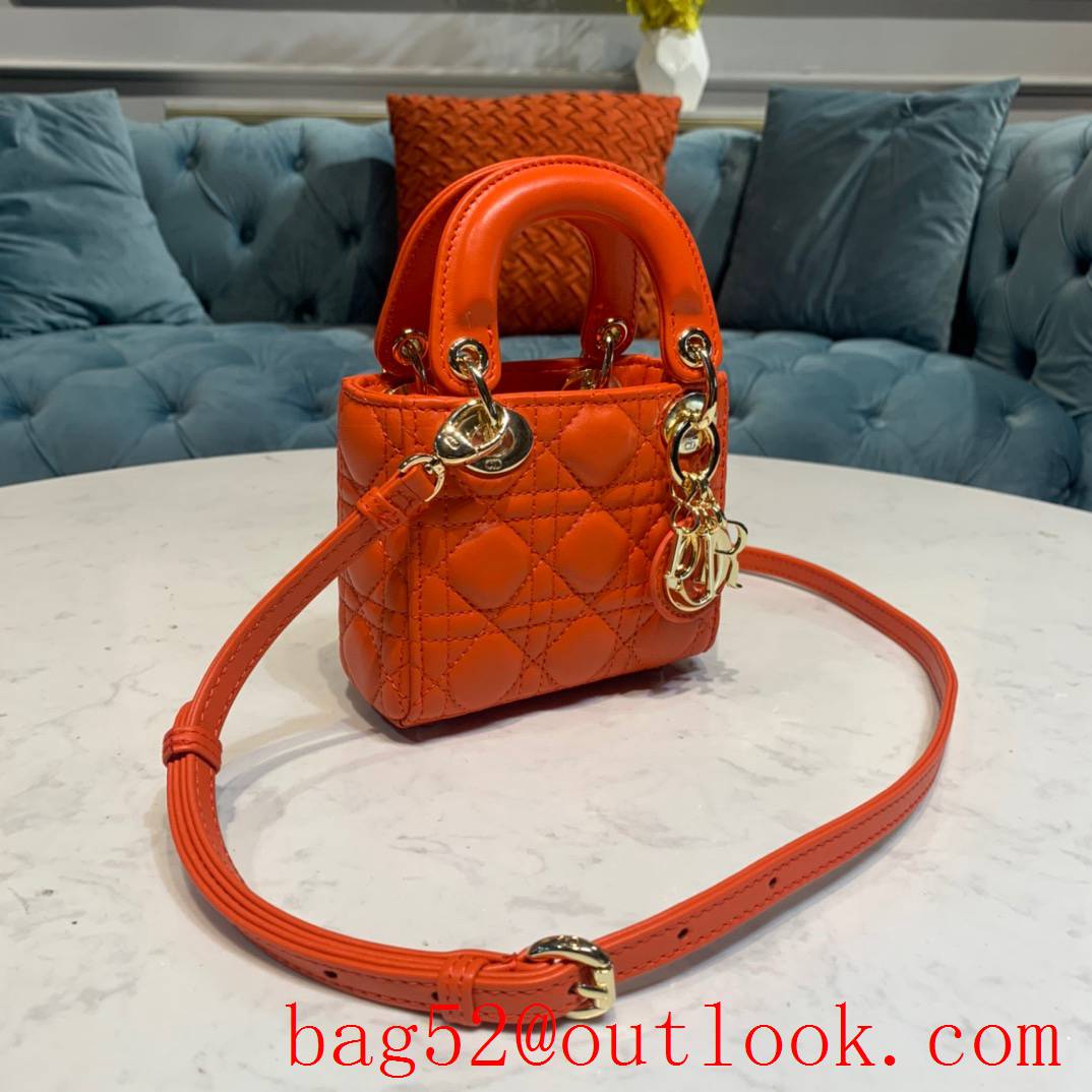 Dior mico lambskin with classic Cannage stitching adjustable shoulder strap tote orange bag