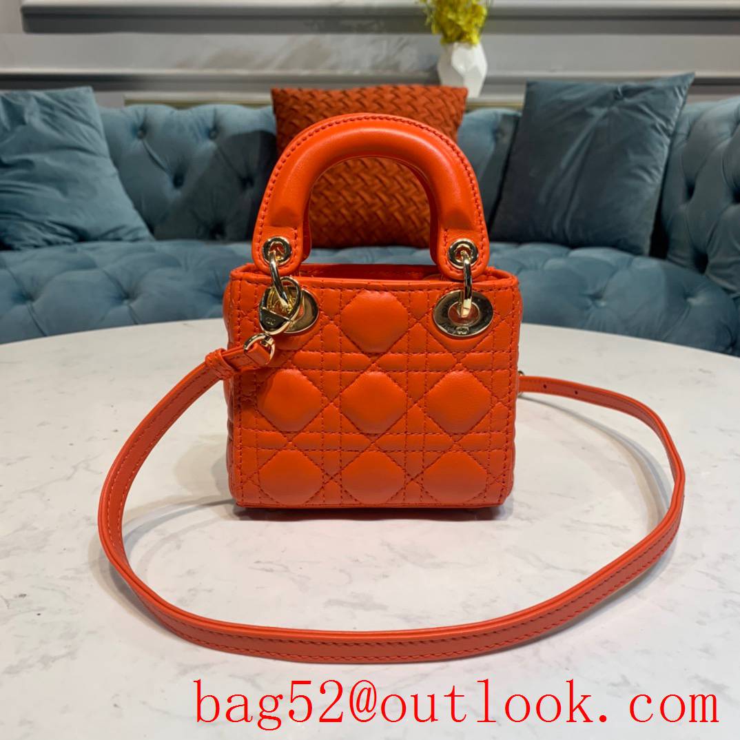 Dior mico lambskin with classic Cannage stitching adjustable shoulder strap tote orange bag