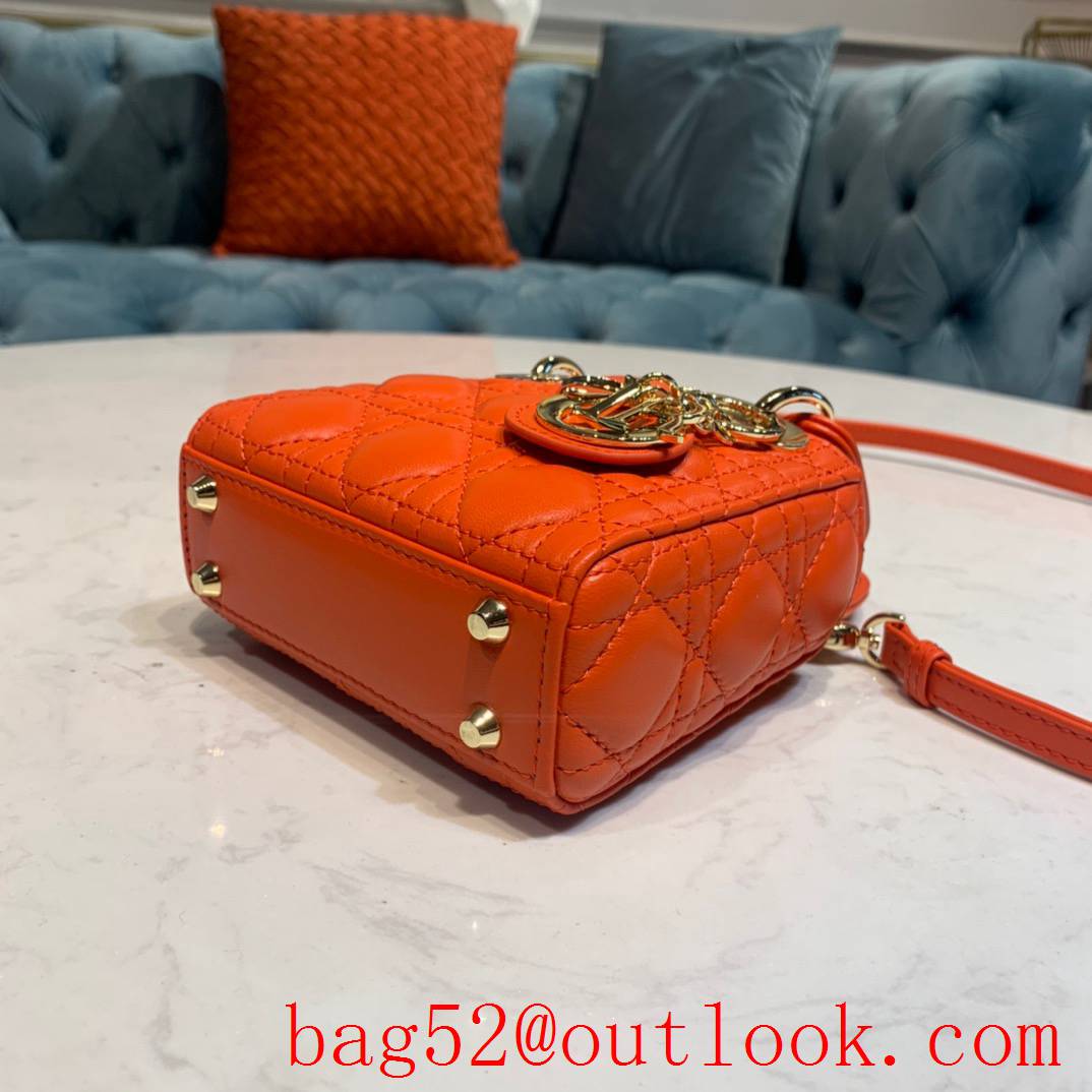 Dior mico lambskin with classic Cannage stitching adjustable shoulder strap tote orange bag