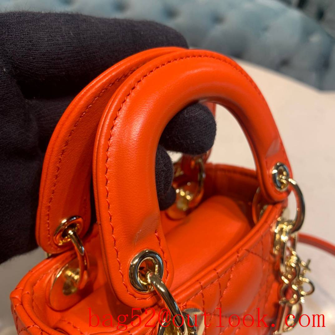 Dior mico lambskin with classic Cannage stitching adjustable shoulder strap tote orange bag