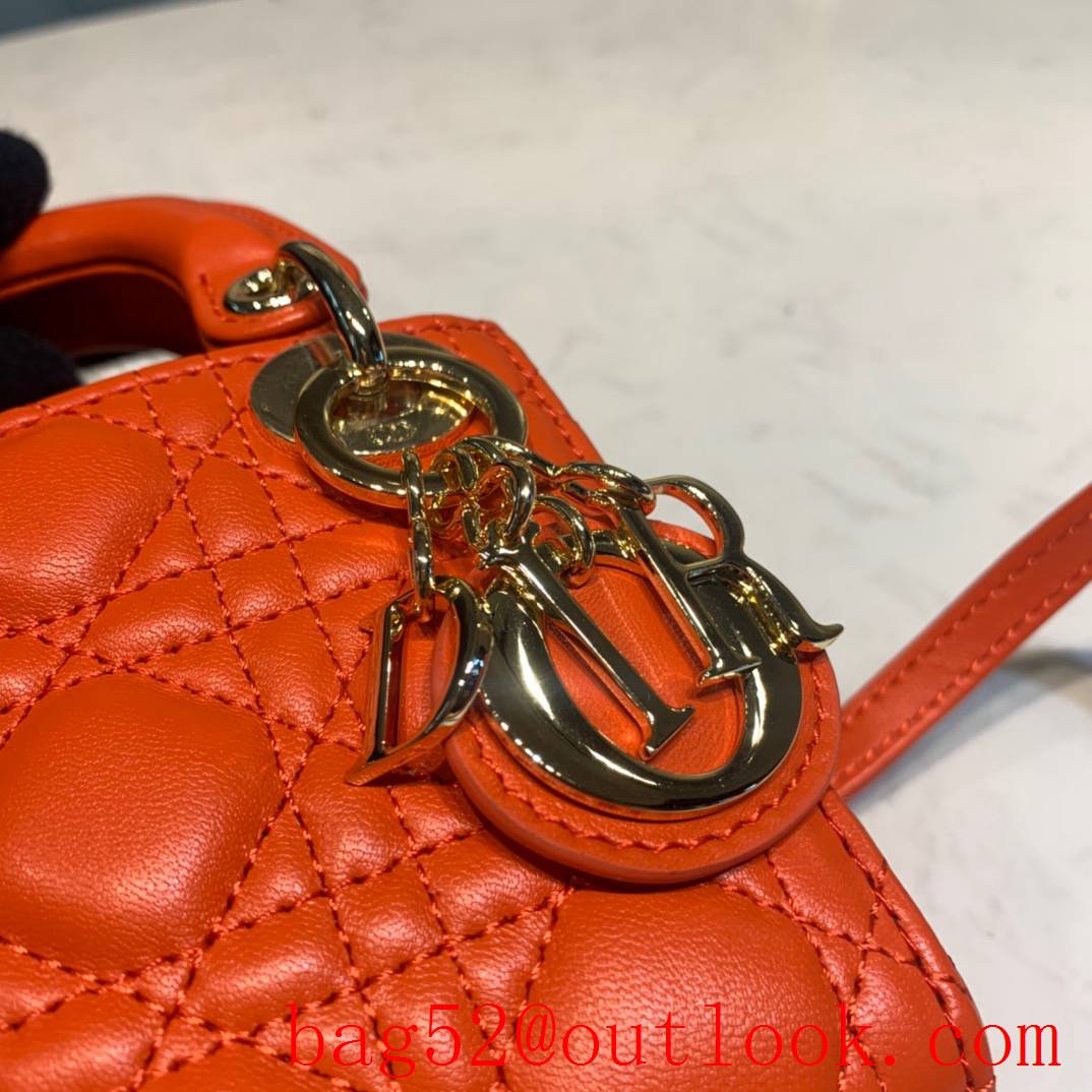 Dior mico lambskin with classic Cannage stitching adjustable shoulder strap tote orange bag