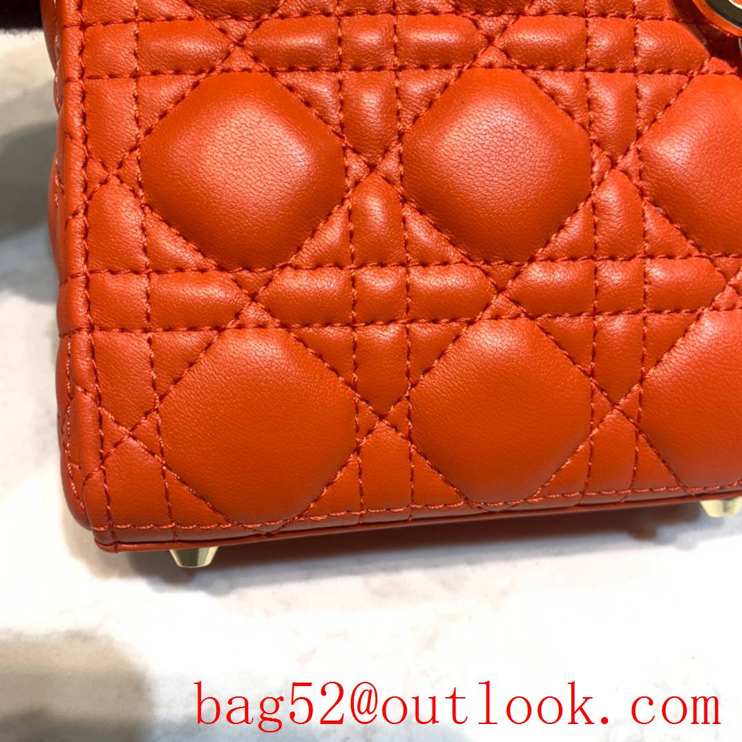 Dior mico lambskin with classic Cannage stitching adjustable shoulder strap tote orange bag