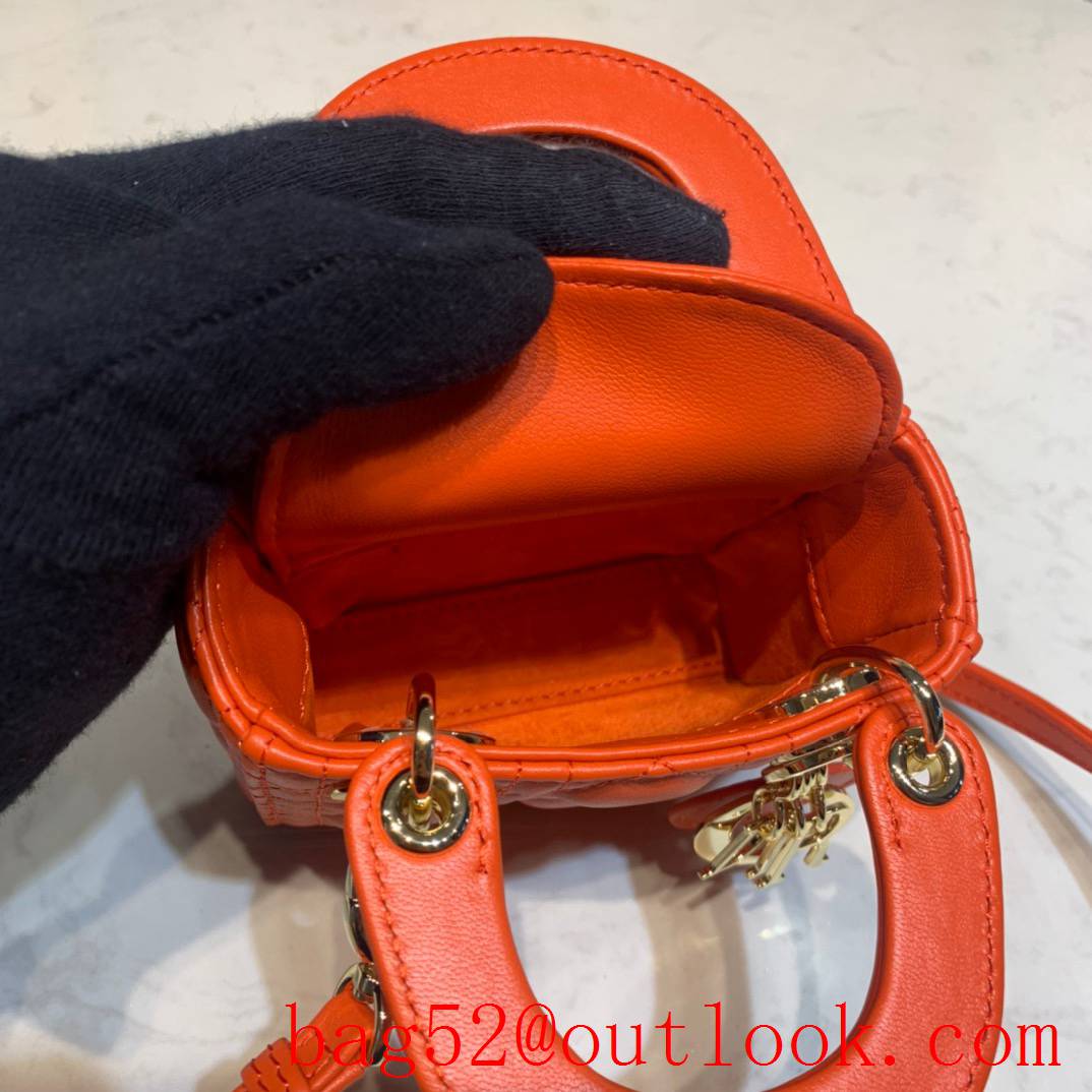 Dior mico lambskin with classic Cannage stitching adjustable shoulder strap tote orange bag