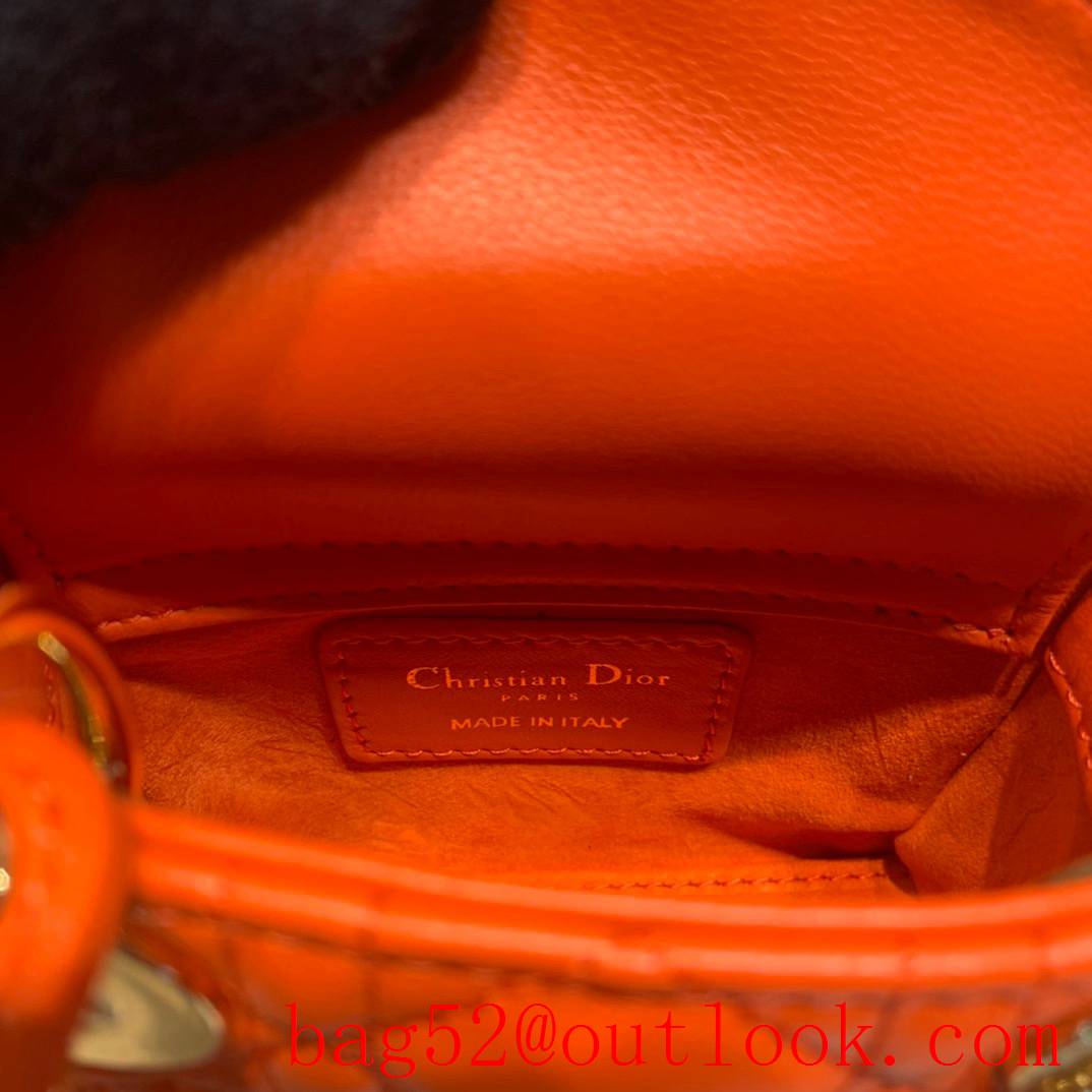 Dior mico lambskin with classic Cannage stitching adjustable shoulder strap tote orange bag