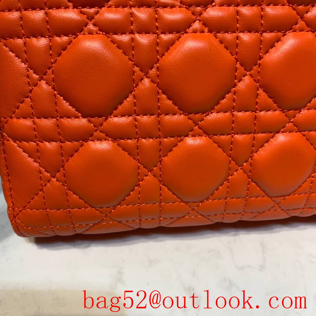 Dior Lady D-Joy diamond cannage topstitch sheepskin Light gold-finish metal orange tote shoulder chain bag