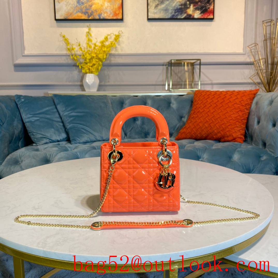 Dior Sheepskin Patent Leather Cannage Stitching orange medium tote bag