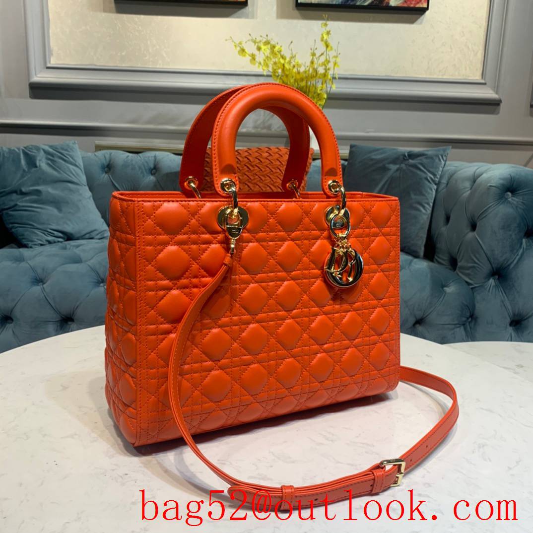 Dior seven grid handcrafted lambskin with classic Cannage stitching shoulder adjustable shoulder strap tote orange bag