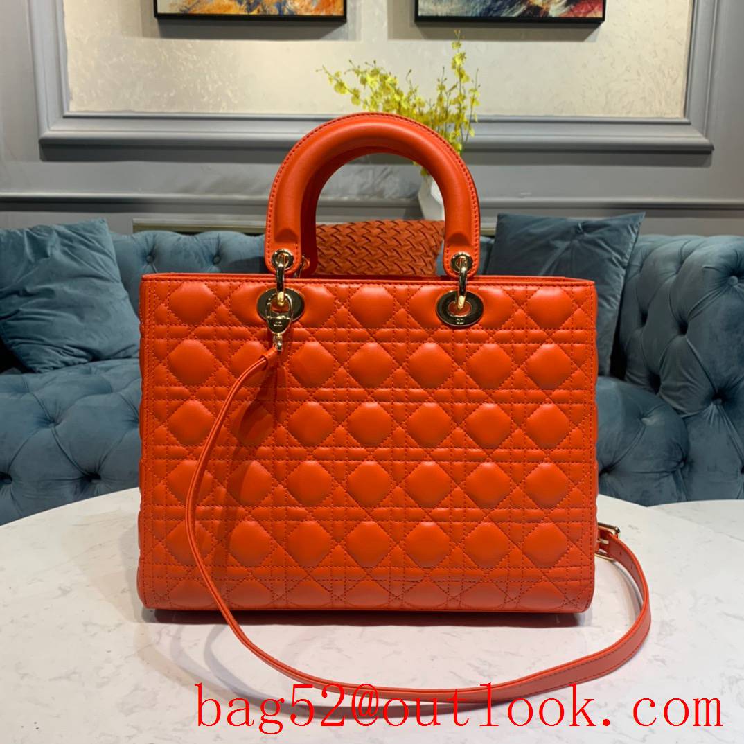 Dior seven grid handcrafted lambskin with classic Cannage stitching shoulder adjustable shoulder strap tote orange bag