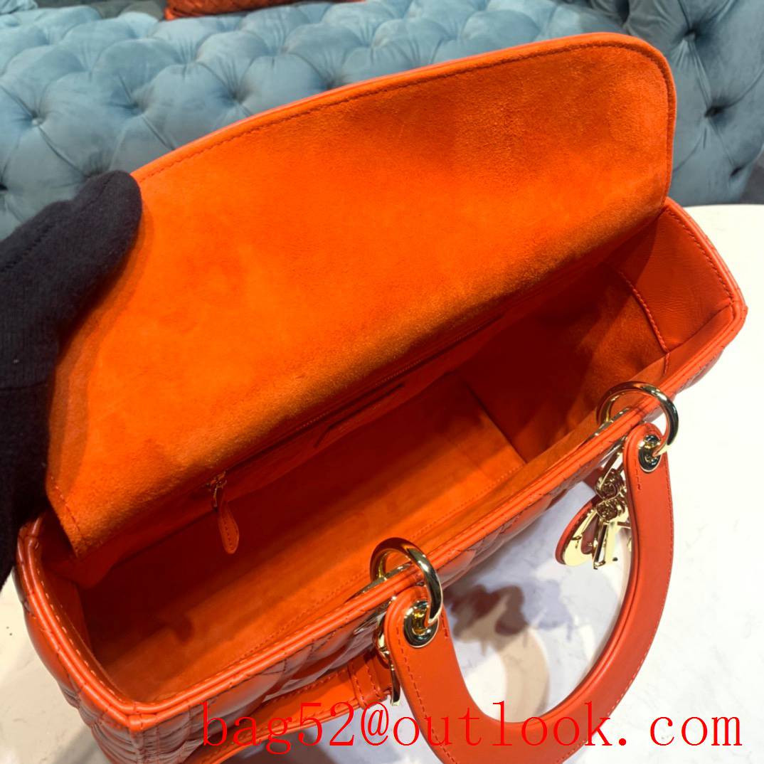 Dior seven grid handcrafted lambskin with classic Cannage stitching shoulder adjustable shoulder strap tote orange bag