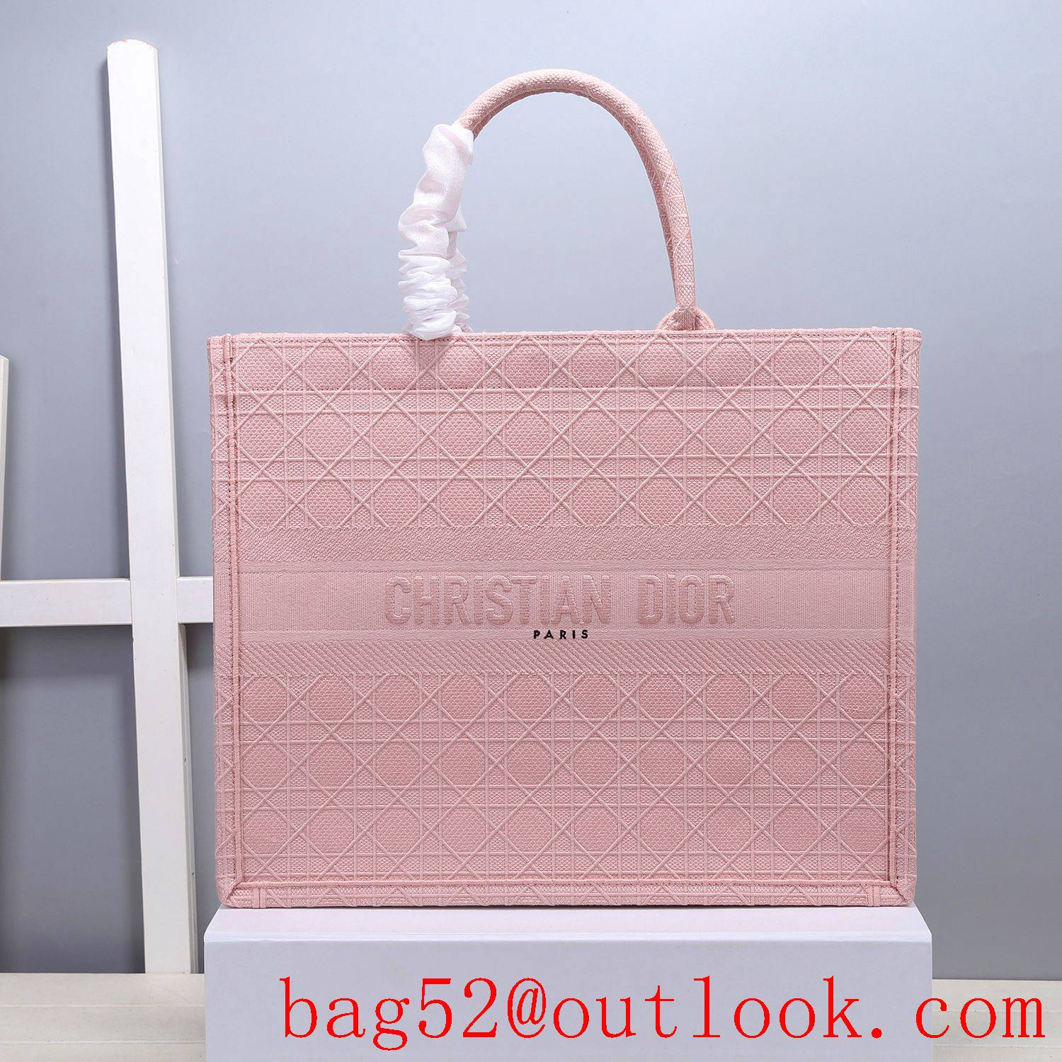 Dior large pink embroidered cannage tote handbag lady shopping bag