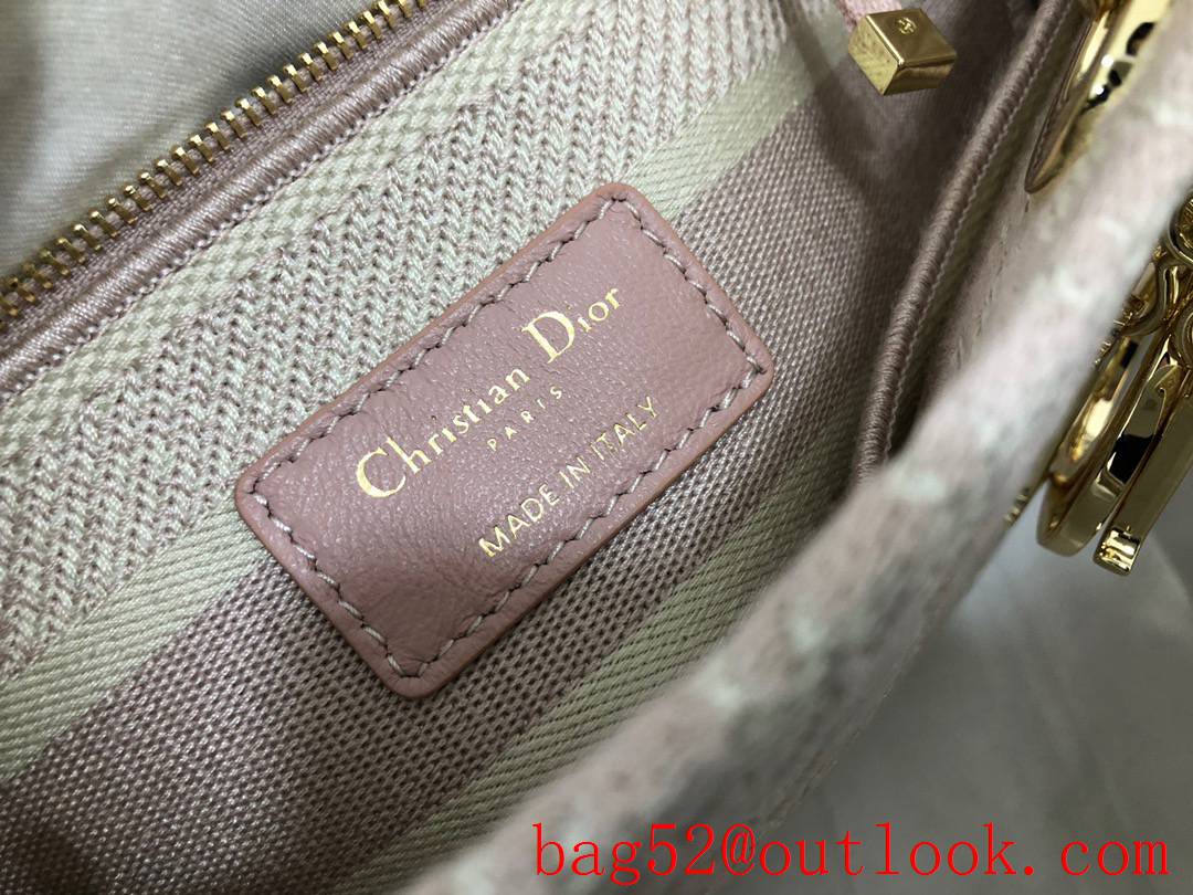 Dior Lady D-Lite Five Houndstooth pink CHRISTIAN metal logo Removable double-sided embroidered wide shoulder strap bag