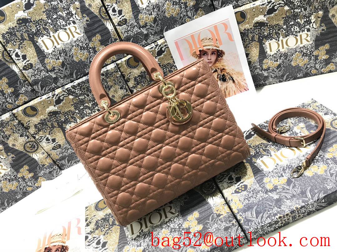 Dior new seven-grid flap Classic Cannage Stitch sheepskin medium pink tote bag
