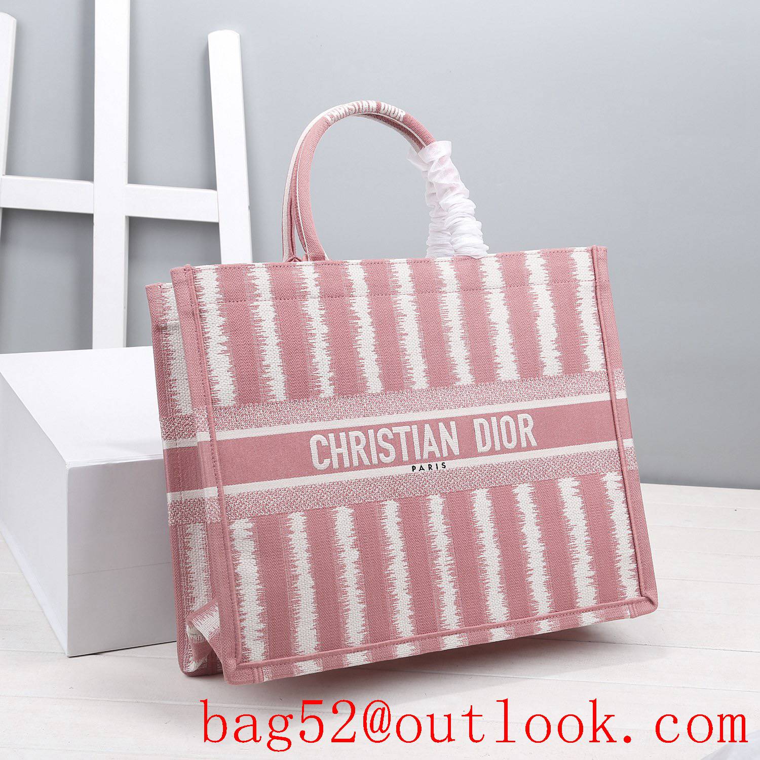 Dior big space stripes large pink tote lady bag