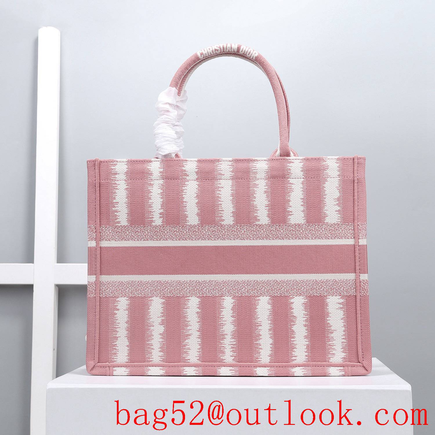 Dior small big space stripes pink tote lady bag