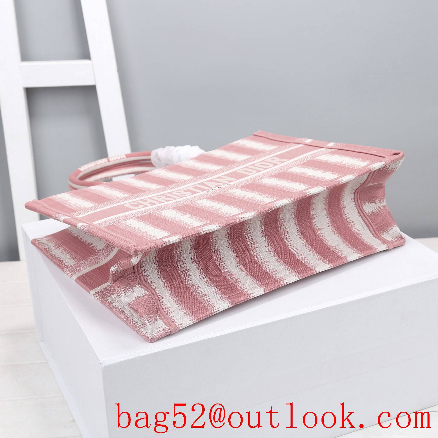 Dior small big space stripes pink tote lady bag