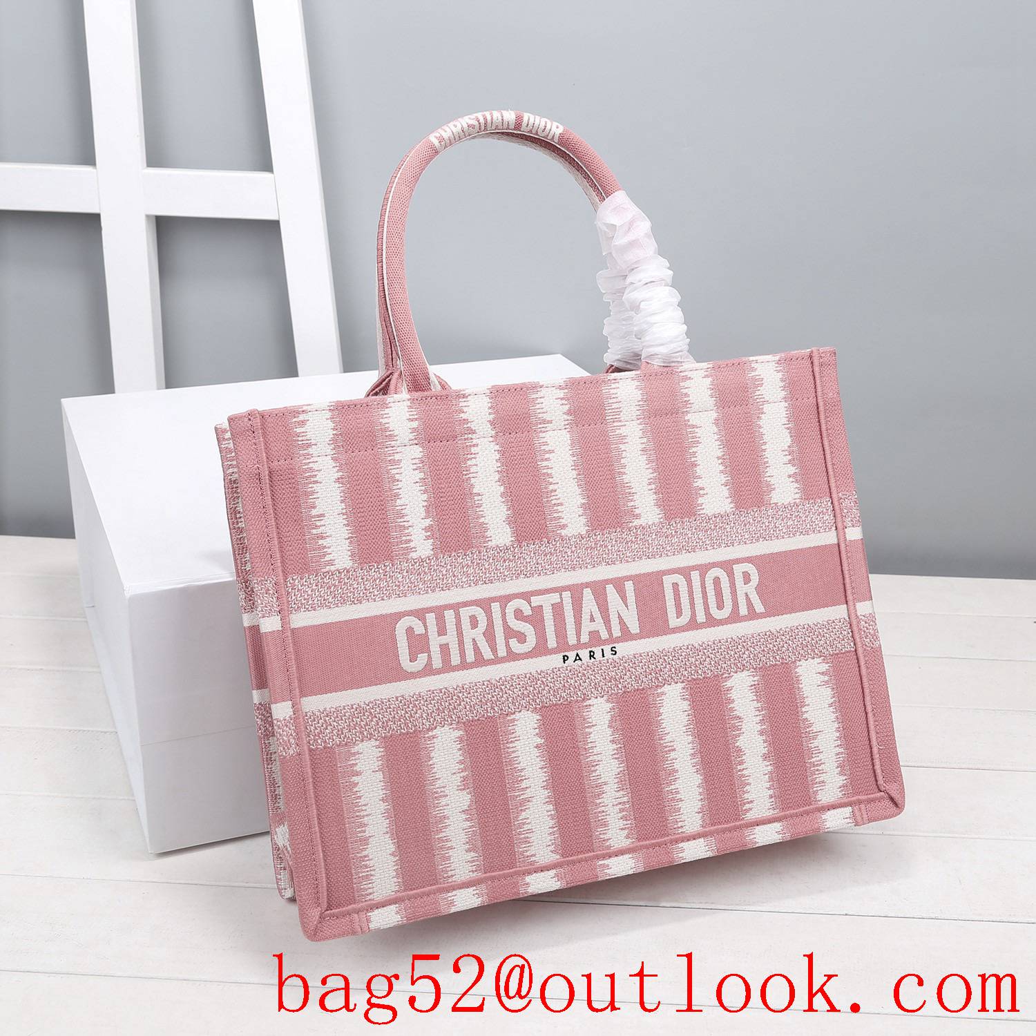 Dior small big space stripes pink tote lady bag