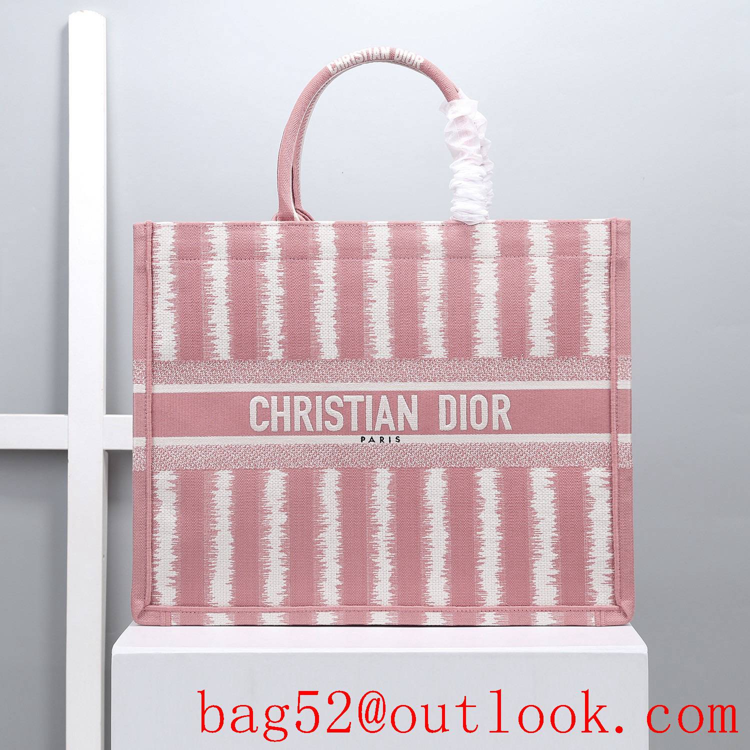 Dior tote undeararm book tote large pink stripe bag