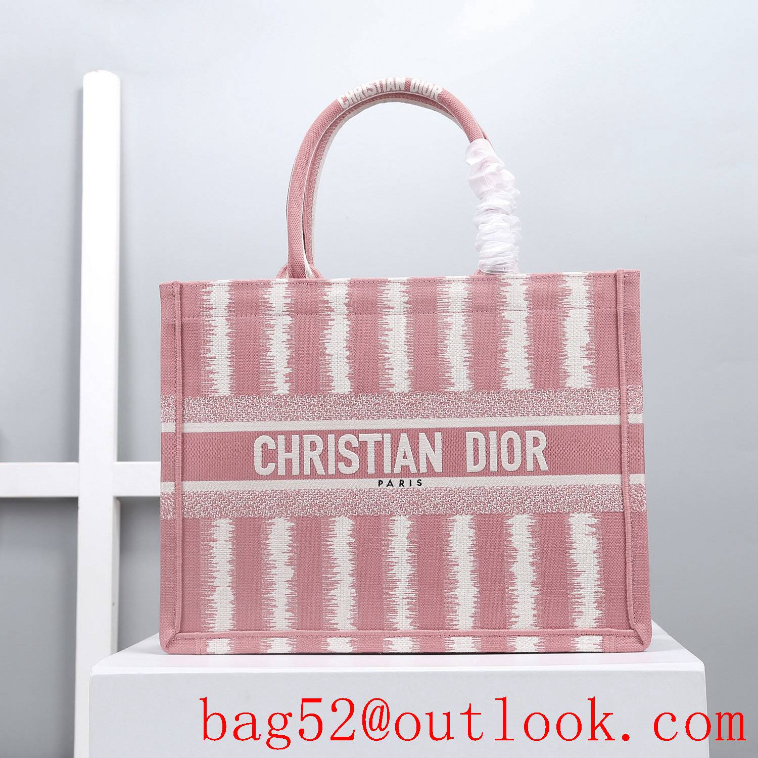 Dior tote undeararm book tote small pink stripe bag